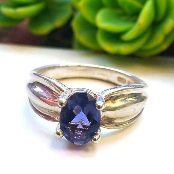 Vintage Iolite And Sterling Silver Solitaire Ring - Picture 1 of 10